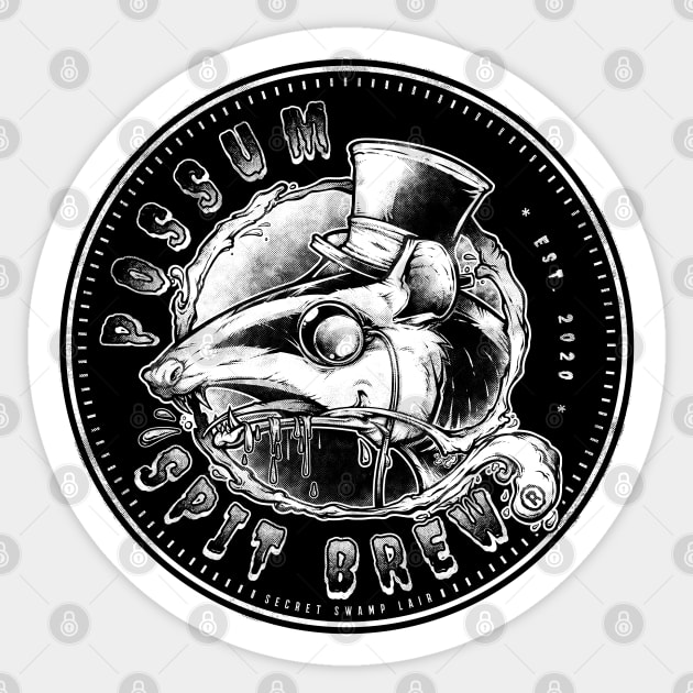 Possum Spit Brew (Black Print) Sticker by indiespiv